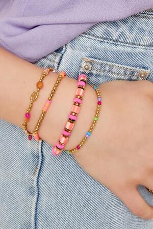 Kleurrijke armband met grote kralen Pink & Gold polymer clay h5 Afbeelding2